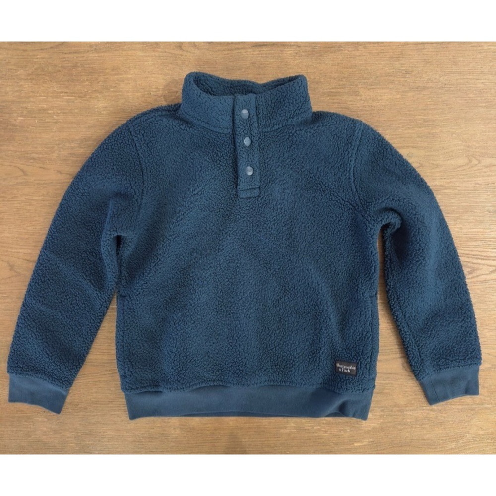 Abercrombie Kids 1/4 Snap Sherpa Fleece Mock Neck Pullover-Teal-Unisex Size 9-10